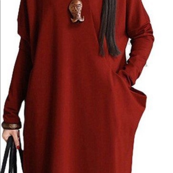 Oversized Maroon cowl neckline long sleeve maxi - Picture 4 of 6